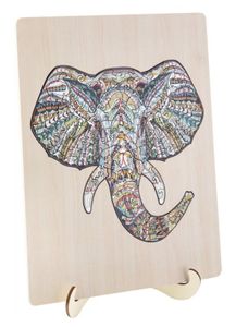 פאזל 137 חלקים מעץ עם מסגרת ומעמד - פיל