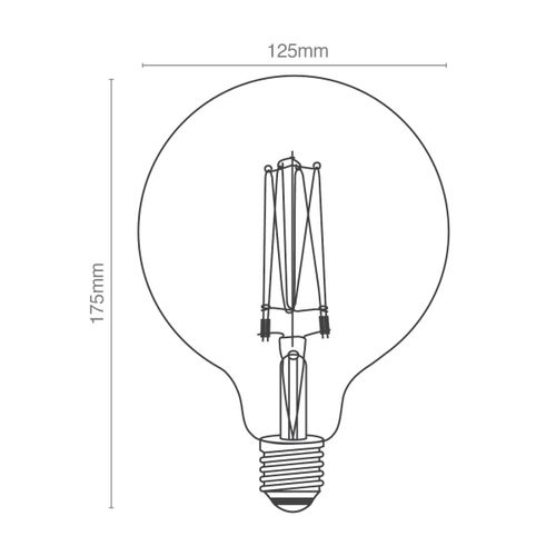 פילמנט לד G125 דמוי פחם ניתן לעמעום 230V E27 2200K 5W CRI90 יורולוקס 

