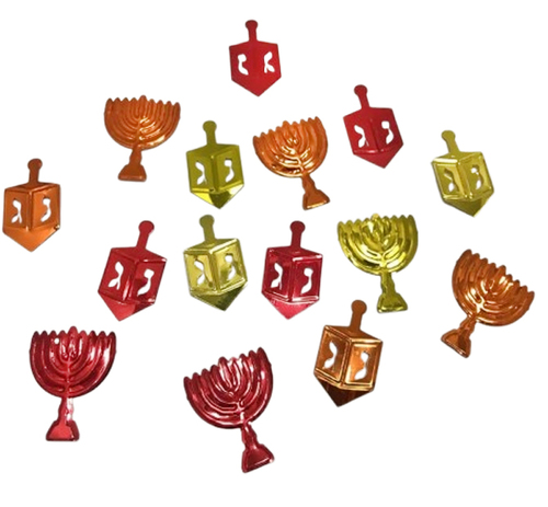 קונפטי סביבון וחנוכיה בצבעי אש
