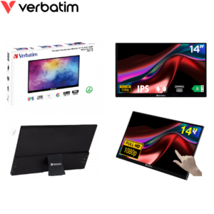 מסך מגע נייד 14 אינטש Verbatim PMT-14, רזולוציה FHD, חיבור USB-C, משקל 990 גרם
