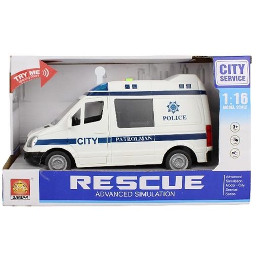 רכב משטרה לבן  עם אורות וצלילים 1:16 - CITY SERVICE
