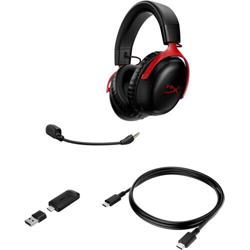 אוזניות אלחוטיות גיימינג עם מיקרופון HyperX Cloud III WIRELESS בצבע אדום שחור