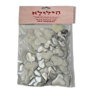 100 יחידות לבבות בד בצבע כסף לקישוט השולחן