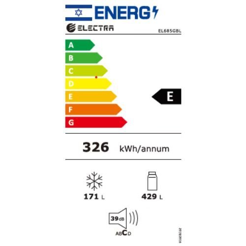 מקרר 4 דלתות מקפיא תחתון 600 ליטר נטו Electra EL685GW עם מפסק שבת - גימור זכוכית לבנה אחריות ע"י היבואן הרשמי אלקטרה