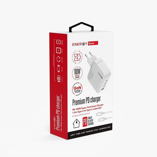 מטען בית ENERGY GaN Premium 3C+1QC PD100W with C to C 1.5M cable לבן