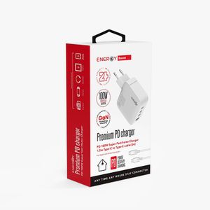 מטען בית ENERGY GaN Premium 3C+1QC PD100W with C to C 1.5M cable לבן