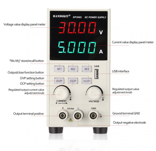 ספק כח מעבדתי דיגיטלי  0-32V, 0-6A SLIM  עם הגנות OCP ו-OVP