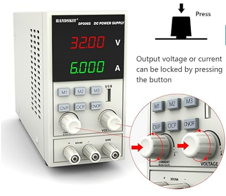 ספק כח מעבדתי דיגיטלי  0-32V, 0-6A SLIM  עם הגנות OCP ו-OVP