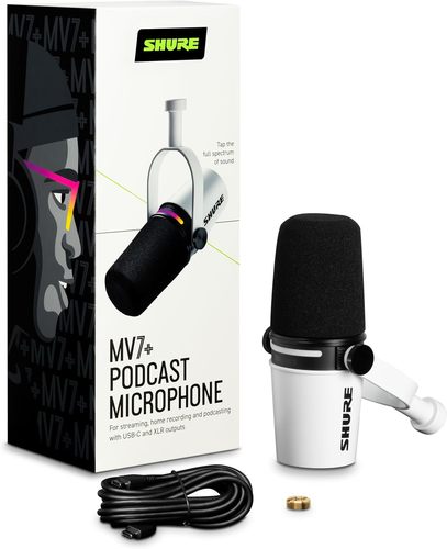 מיקרופון דינמי XLR/USB משולב +Shure MV7 לבן