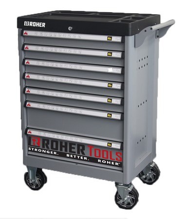 עגלת כלים 7 מגירות אפור כולל נעילה לכל מגירה מבית ROHER
