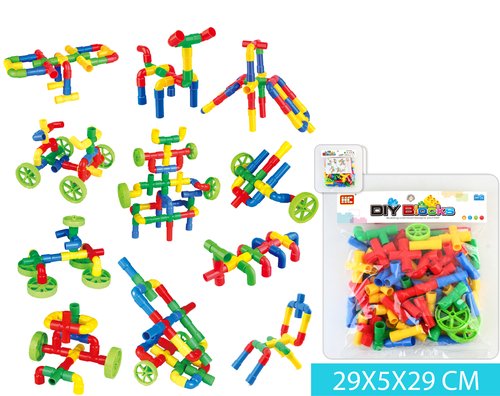  סט הרכבה צינורות וגלגלים -השקית בגודל 29X5X29 CM- משחקי הרכבה - התפתחות הילד - לגן ולבית / מבית HC 