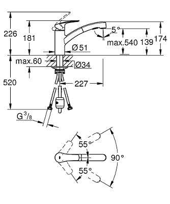 ברז מטבח GROHE יבואן רשמי יורוסמארט שחור מט 303052431 