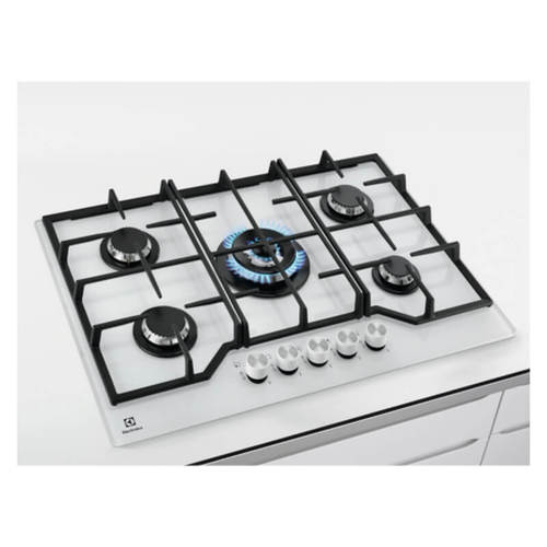 כיריים גז 5 להבות דגם KGG7536W ELECTROLUX בצבע זכוכית לבנה