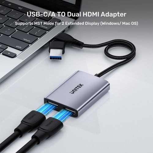 מתאם תצוגה Unitek V1427A01 USB A/C to HDMI X2