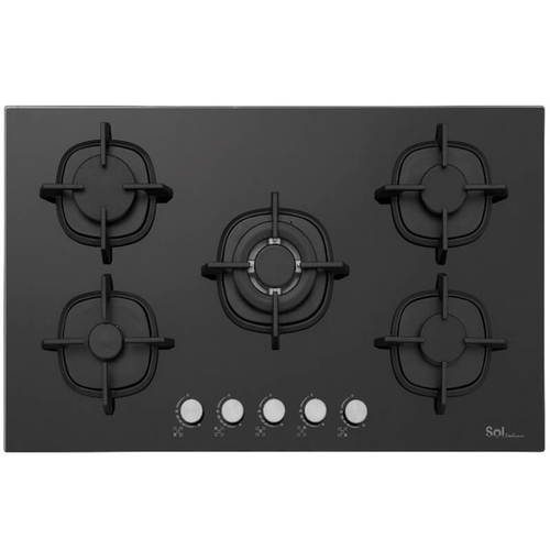 כיריים גז 5 להבות דגם F7GBCT-674 SOL בצבע זכוכית שחורה
