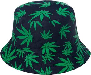 כובע טמבל כותנה עם ציור עלה שחור ירוק