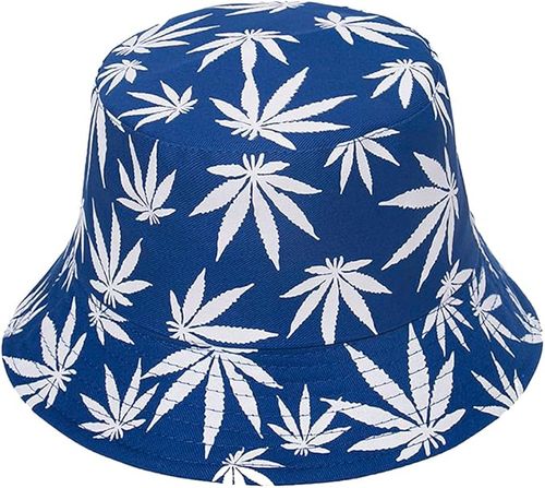 כובע טמבל כותנה עם ציור עלה כחול לבן