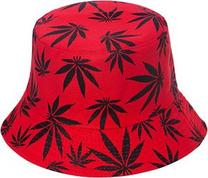 כובע טמבל כותנה עם ציור עלה אדום שחור