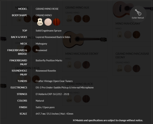 גיטרה אקוסטית מקצועית מוגברת GRAND MINO ROSE בצבע טבעי + תיק מרופד מבית CRAFTER