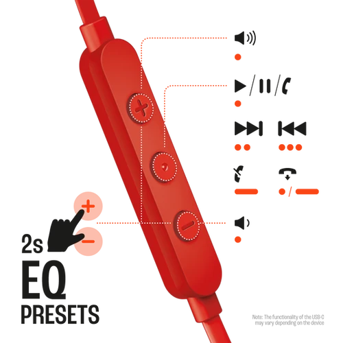 אוזניות JBL TUNE 305C - TYPE C בצבע אדום 