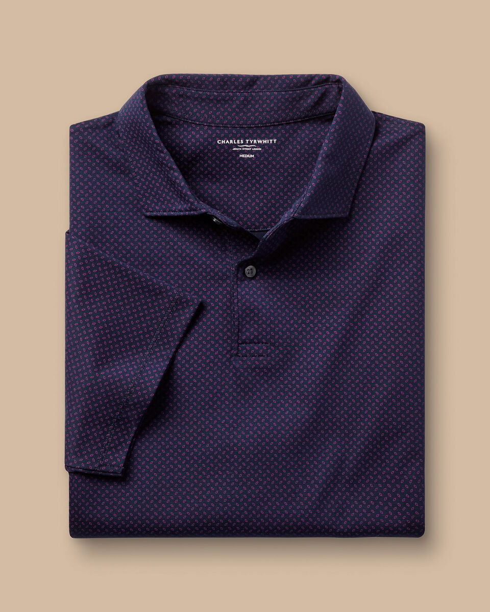 חולצת פולו -Performance Geo Print Polo - Navy
