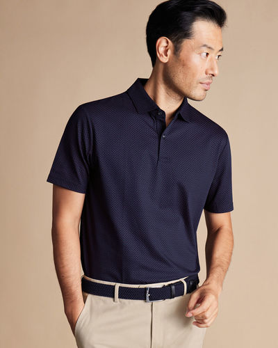 חולצת פולו -Performance Geo Print Polo - Navy