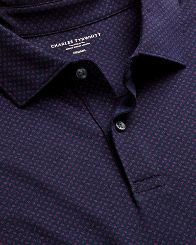 חולצת פולו -Performance Geo Print Polo - Navy