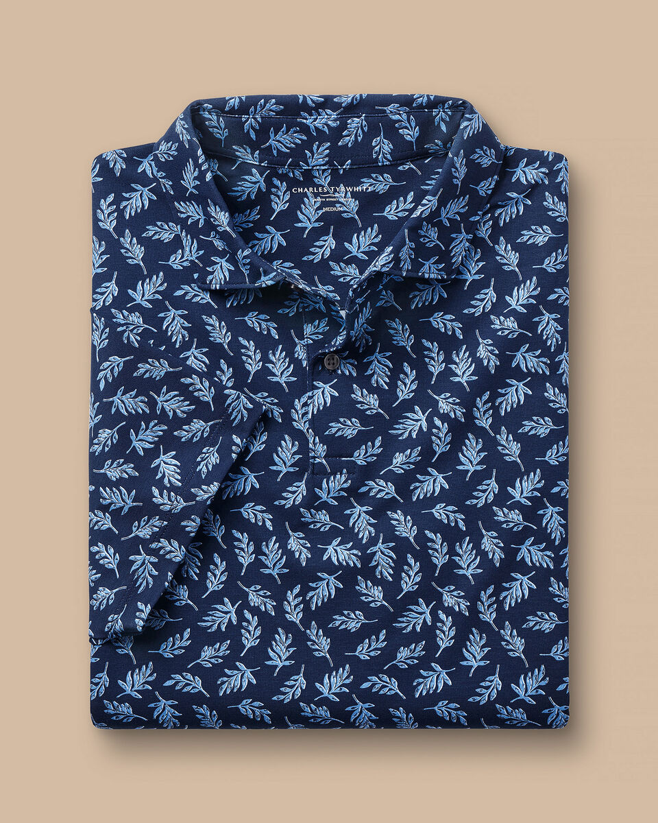 חולצת פולו -Performance Leaf Print Polo - French Blue