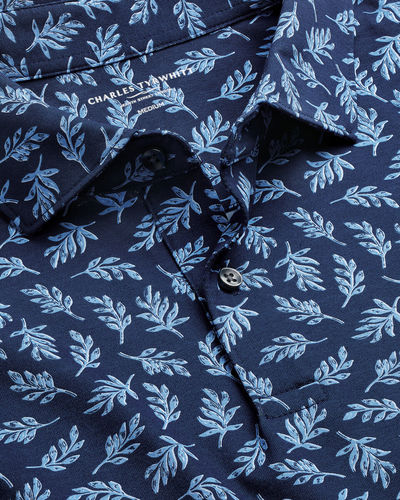 חולצת פולו -Performance Leaf Print Polo - French Blue