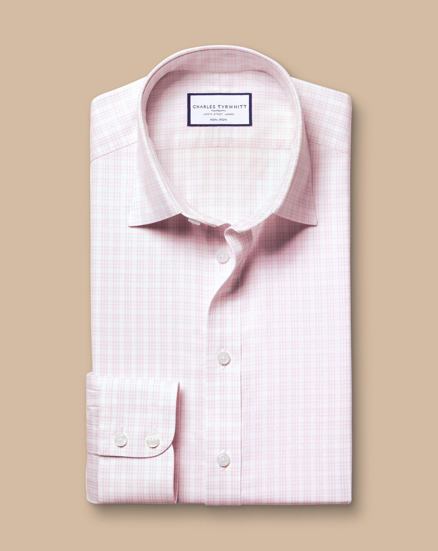 חולצה גזרת אקסטרה סלים- Pink triple check non-iron twill extra Slim fit shirt