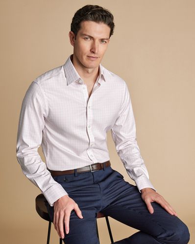 חולצה גזרת אקסטרה סלים- Pink triple check non-iron twill extra Slim fit shirt
