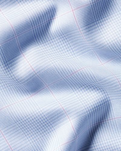 חולצה גזרת סלים- Light blue Prince of Wales check non-iron twill Slim fit shirt