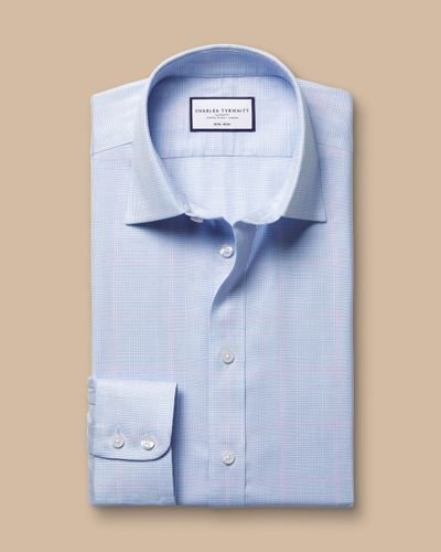חולצה קלאסיק פיט- Light blue Prince of Wales check non-iron twill classic fit shirt