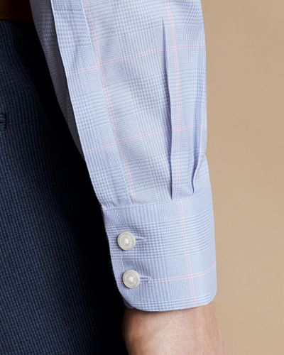 חולצה קלאסיק פיט- Light blue Prince of Wales check non-iron twill classic fit shirt