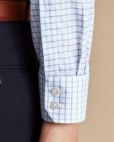 חולצה קלאסיק פיט- Cutaway Collar Non-Iron Twill Fine Check Shirt - Cornflower Blue classic fit shirt