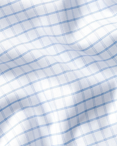 חולצה קלאסיק פיט- Cutaway Collar Non-Iron Twill Fine Check Shirt - Cornflower Blue classic fit shirt