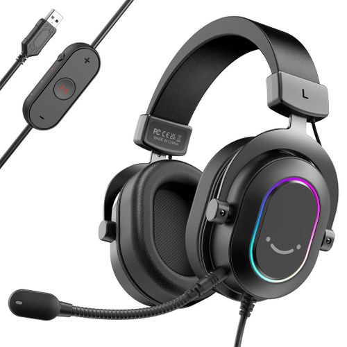 FIFINE AmpliGame H6 - אוזניות USB למחשב גיימינג עם RGB, שליטה מובנית ב-7.1, מצבי EQ, עוצמת קול והשתקה
