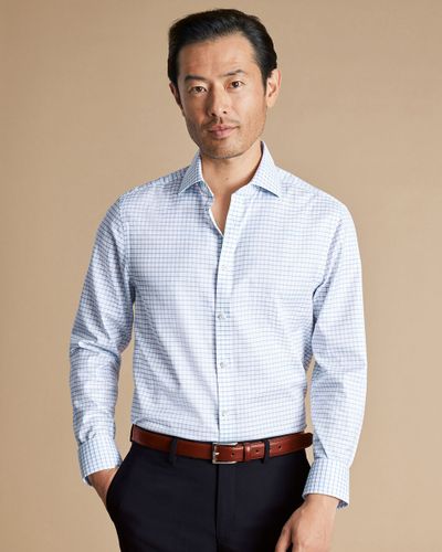 חולצה אקסטרה סלים פיט- Cutaway Collar Non-Iron Twill Fine Check Shirt - Cornflower Blue extra slim fit shirt