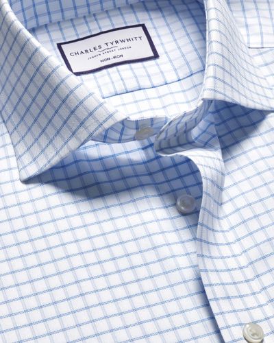 חולצה אקסטרה סלים פיט- Cutaway Collar Non-Iron Twill Fine Check Shirt - Cornflower Blue extra slim fit shirt