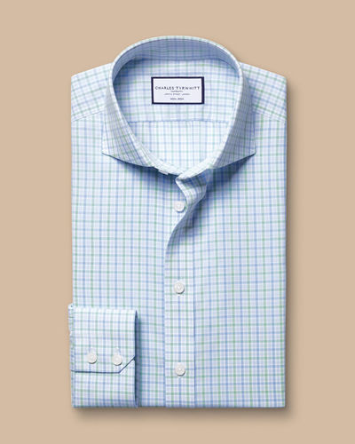 חולצה אקסטרה סלים פיט- Green & sky multi check non-iron poplin cutaway extra slim fit shirt
