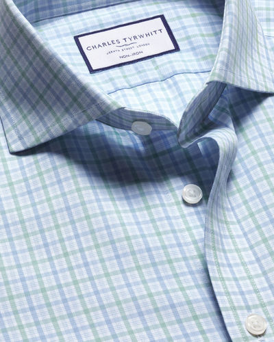 חולצה אקסטרה סלים פיט- Green & sky multi check non-iron poplin cutaway extra slim fit shirt