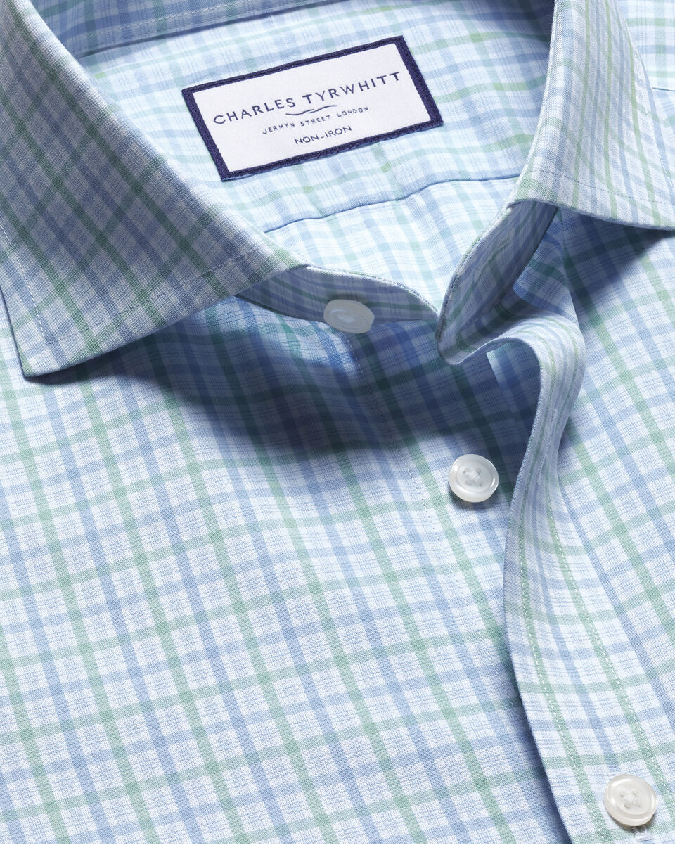 חולצה אקסטרה סלים פיט- Green & sky multi check non-iron poplin cutaway extra slim fit shirt
