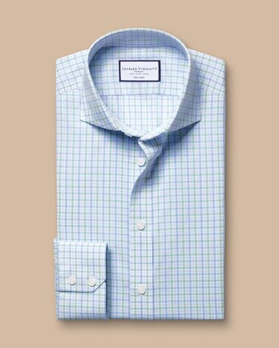 חולצה סלים פיט- Green & sky multi check non-iron poplin cutaway slim fit shirt