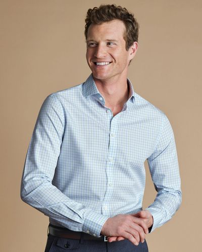 חולצה סלים פיט- Green & sky multi check non-iron poplin cutaway slim fit shirt