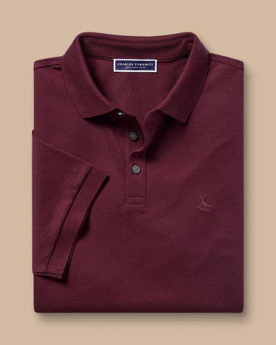 חולצת פולו -Wine red solid short sleeve cotton polo 
