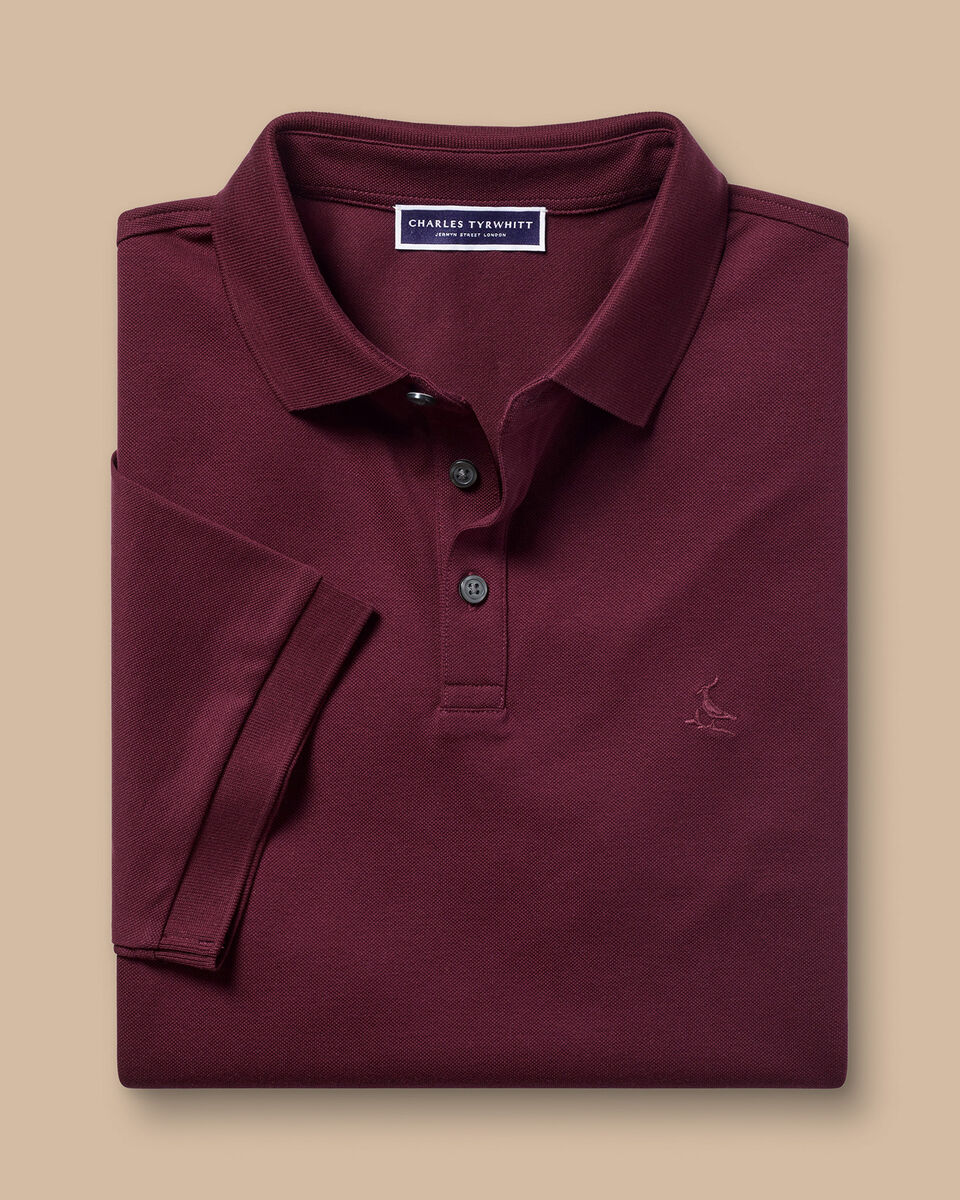 חולצת פולו -Wine red solid short sleeve cotton polo 