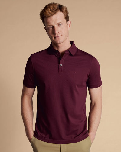 חולצת פולו -Wine red solid short sleeve cotton polo 