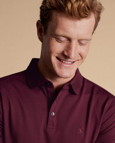 חולצת פולו -Wine red solid short sleeve cotton polo 