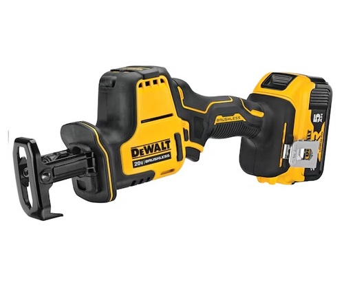 מסור חרב נטען יד אחת בראשלס + סוללת 5 אמפר ומטען DEWALT DCS369P1 ATOMIC 20V