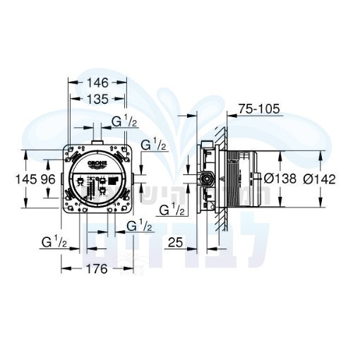גוף פנימי לאינטרפוץ אוניברסלי גרואה 35600000 Rapido SmartBox GROHE